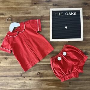 The Oaks Apparel Miles Red White Short Sleeve Cotton Pique Short Sleeve Set 4T